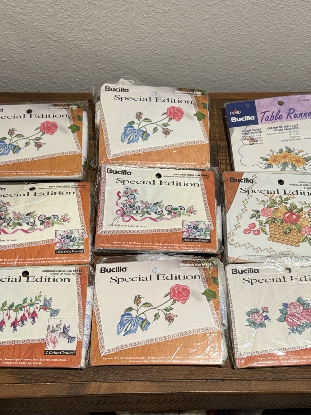 Lot of Bucilla Special Edition Roses Dresser Scarf Stamped Embroidery Kits